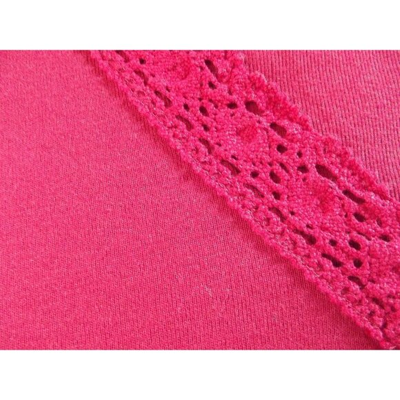 Basic Editions T-shirt Womens Size Small Red Ribbed Knit V-neck Crochet Trim top - Picture 4 of 9